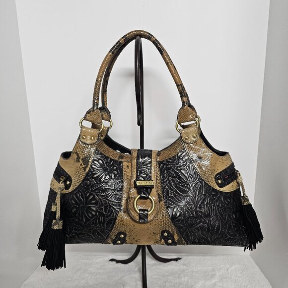 Sharif Studio Brown Embossed Western Bag Bohemian Snakeskin Floral Leather - Picture 1 of 13